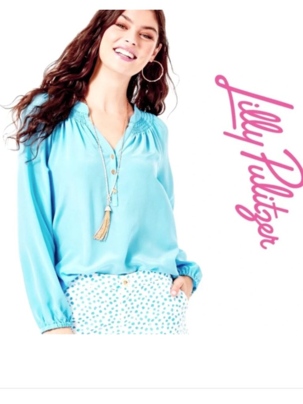 Lilly Pulitzer Elsa silk top in aqua blue - size Large